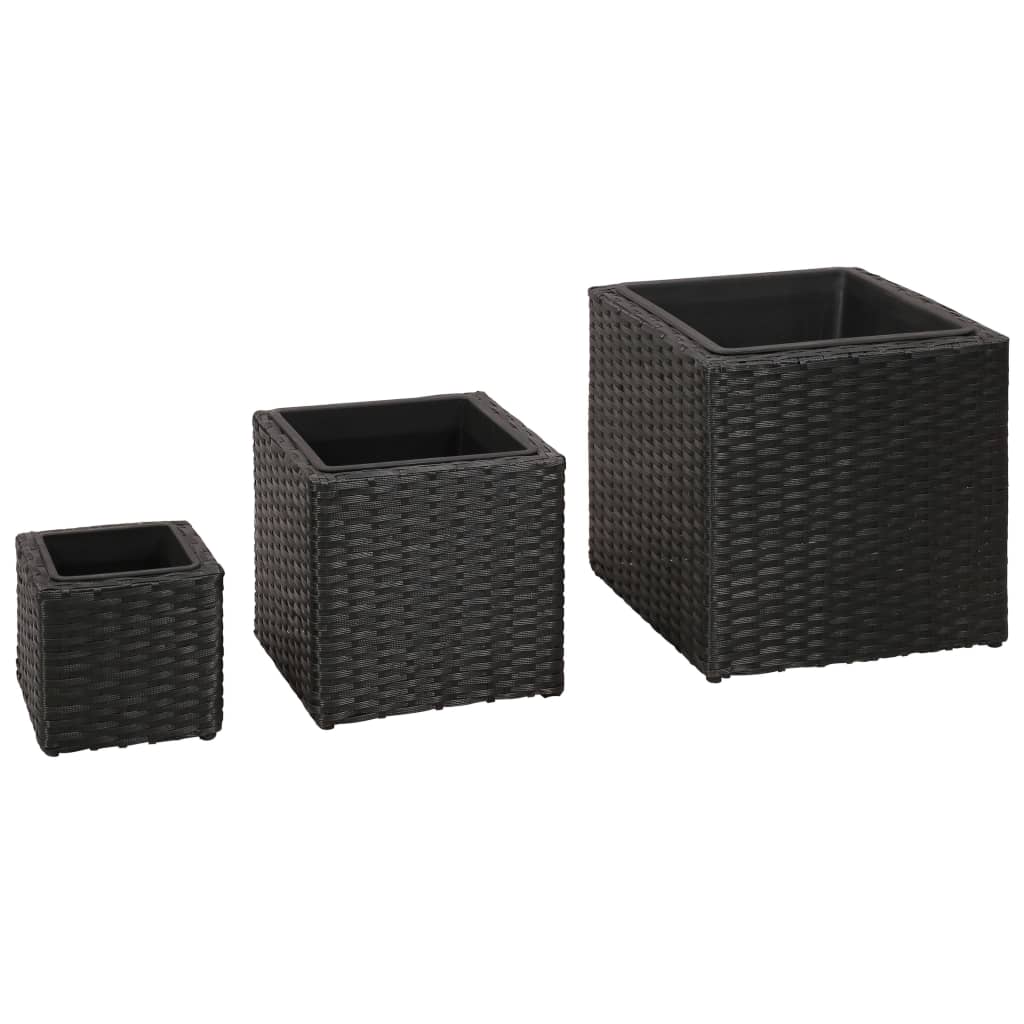 Garten-Hochbeet 3-tlg. Poly Rattan Schwarz