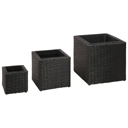 Garten-Hochbeet 3-tlg. Poly Rattan Schwarz