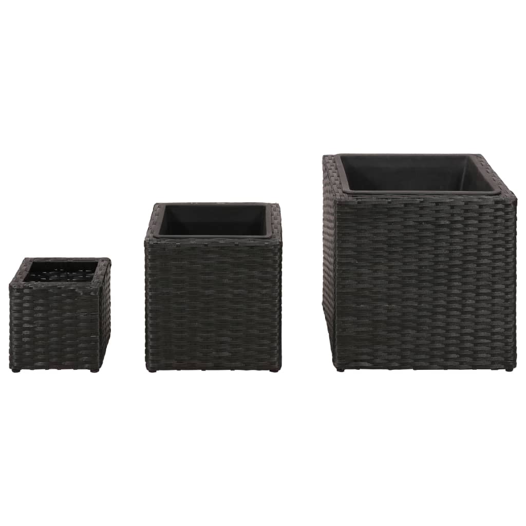 Garten-Hochbeet 3-tlg. Poly Rattan Schwarz