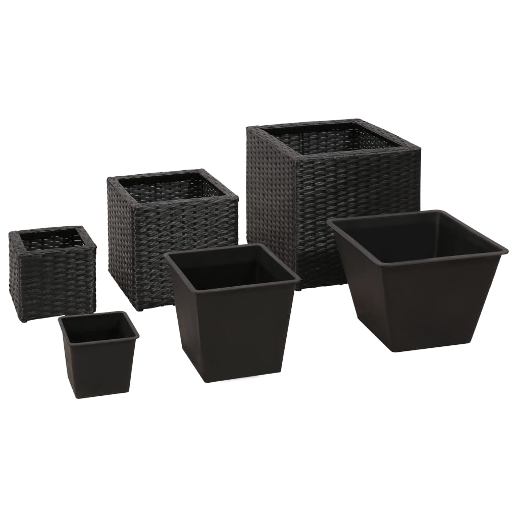 Garten-Hochbeet 3-tlg. Poly Rattan Schwarz