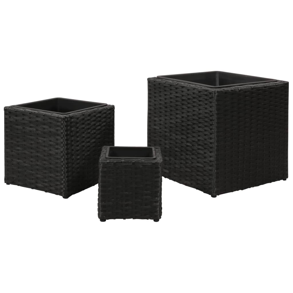 Garten-Hochbeet 3-tlg. Poly Rattan Schwarz
