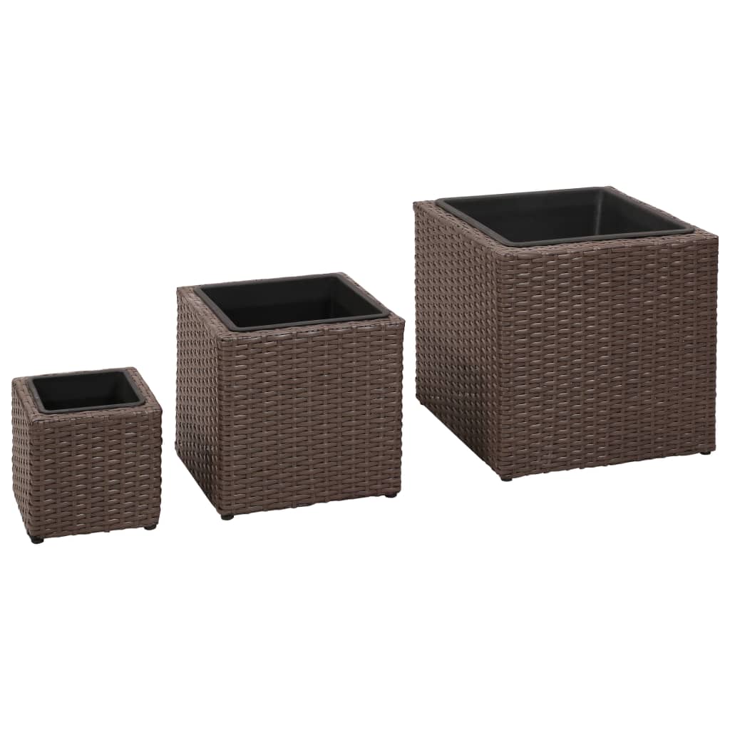 Garten-Hochbeet 3-tlg. Poly Rattan Braun
