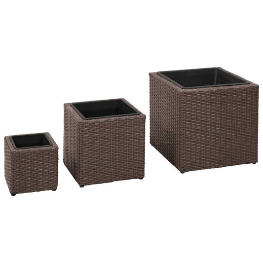 Garten-Hochbeet 3-tlg. Poly Rattan Braun