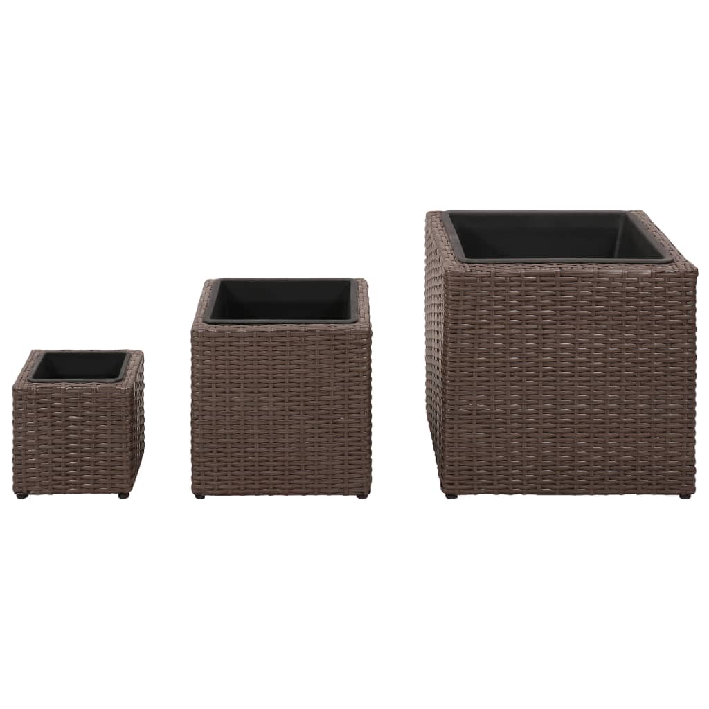 Garten-Hochbeet 3-tlg. Poly Rattan Braun