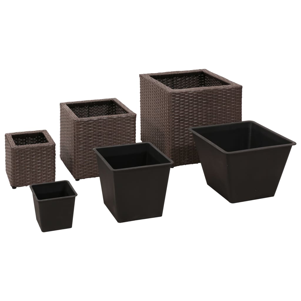 Garten-Hochbeet 3-tlg. Poly Rattan Braun