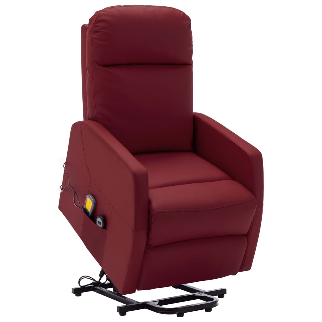 Massagesessel mit Aufstehhilfe Weinrot Kunstleder