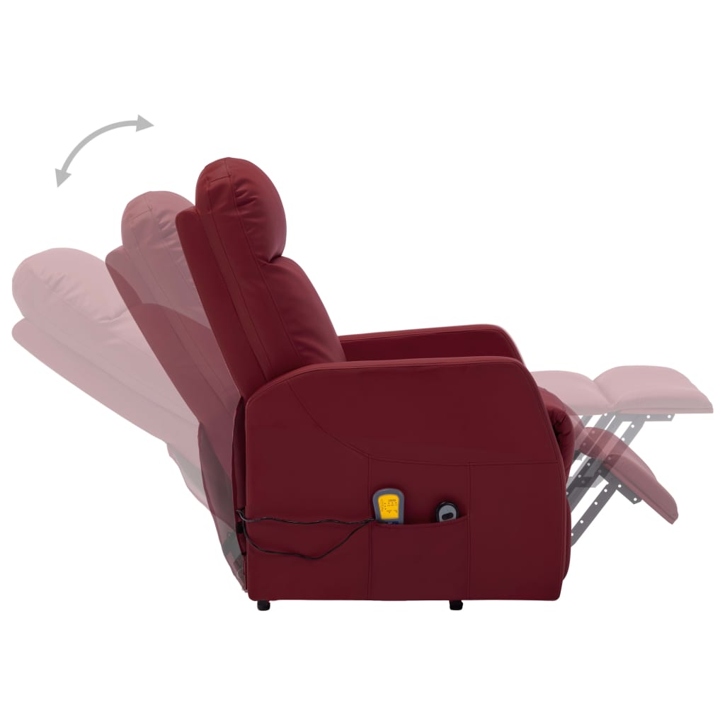Massagesessel mit Aufstehhilfe Weinrot Kunstleder