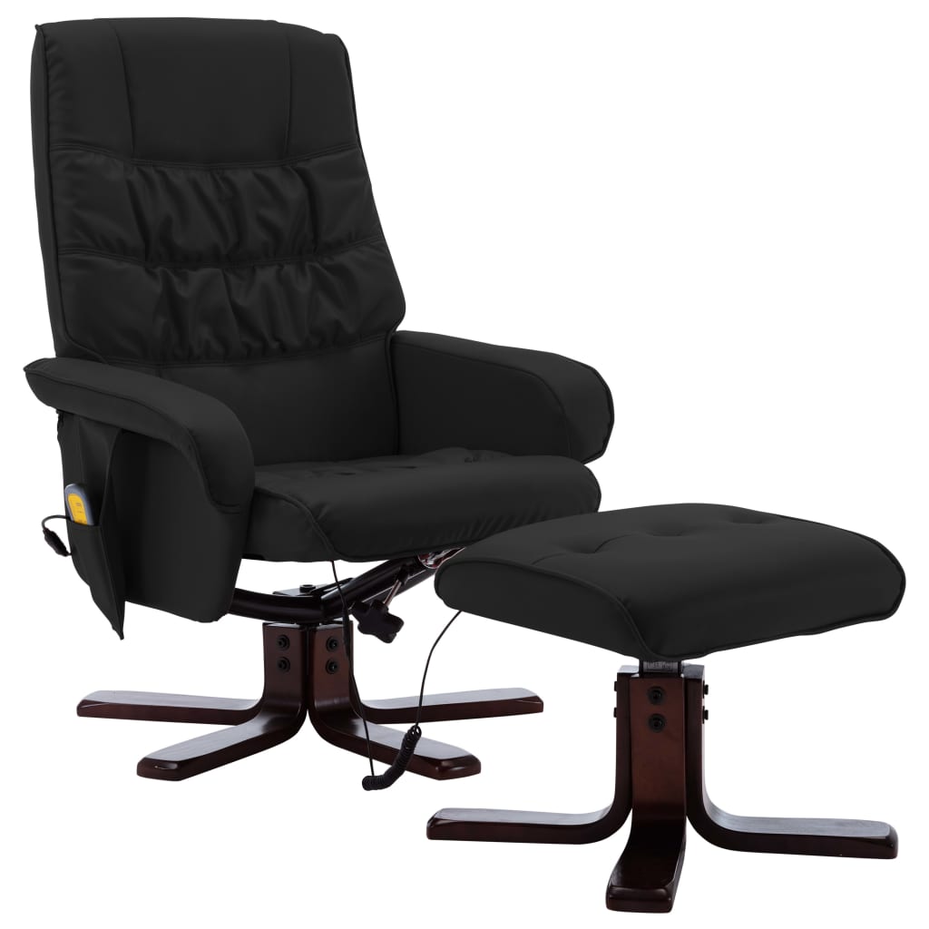 Massagesessel mit Fußhocker Schwarz Kunstleder