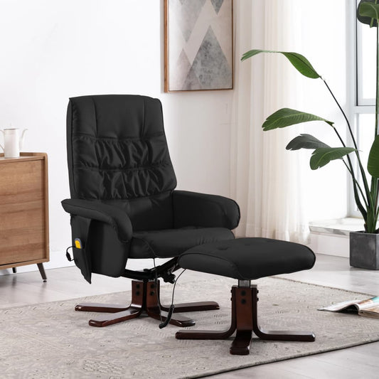 Massagesessel mit Fußhocker Schwarz Kunstleder