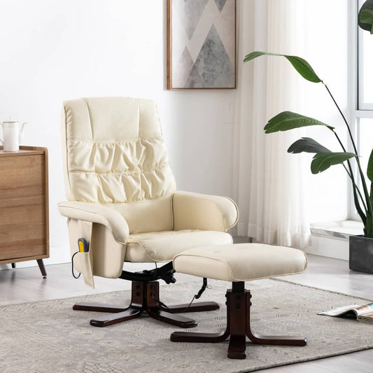 Massagesessel mit Fußhocker Creme Kunstleder