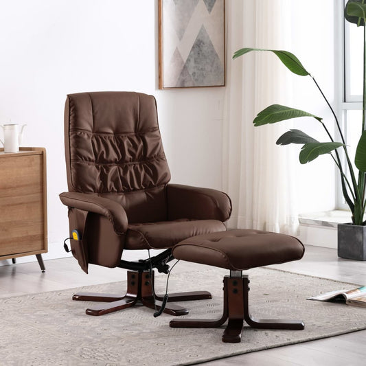 Massagesessel mit Fußhocker Braun Kunstleder