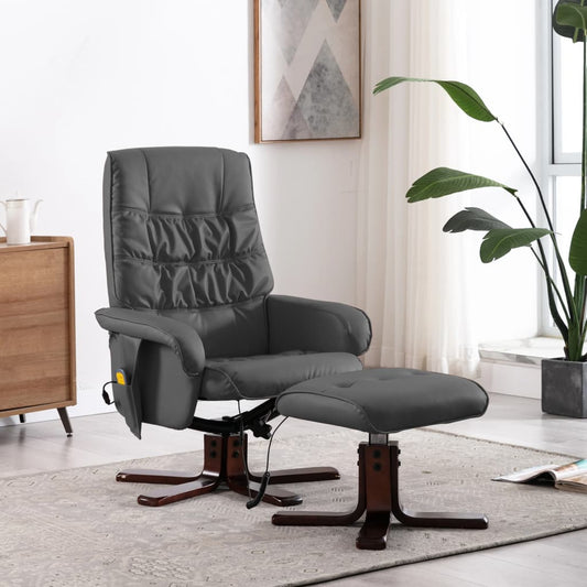 Massagesessel mit Fußhocker Grau Kunstleder