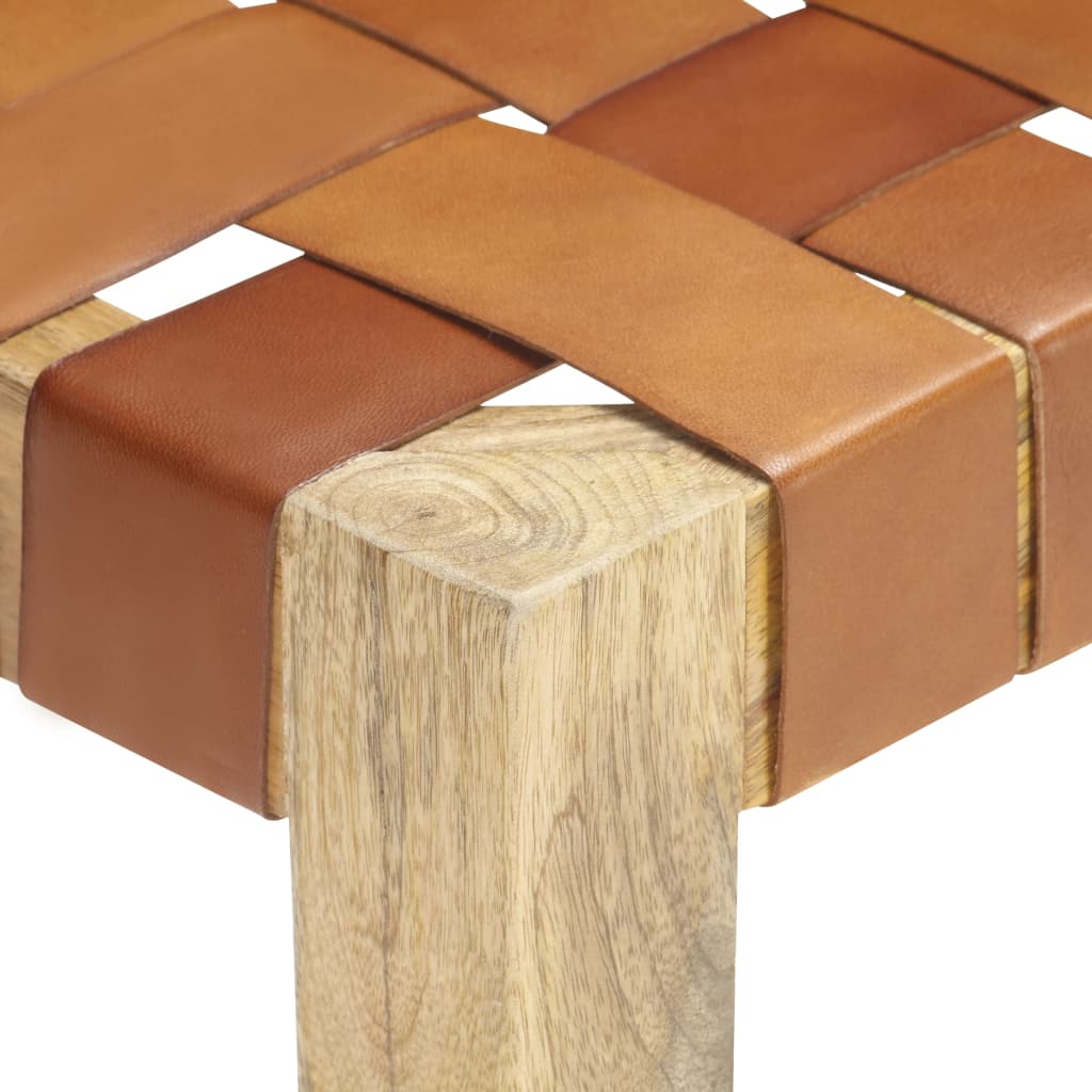 Bank 110 cm Braun Echtleder und Massivholz Mango