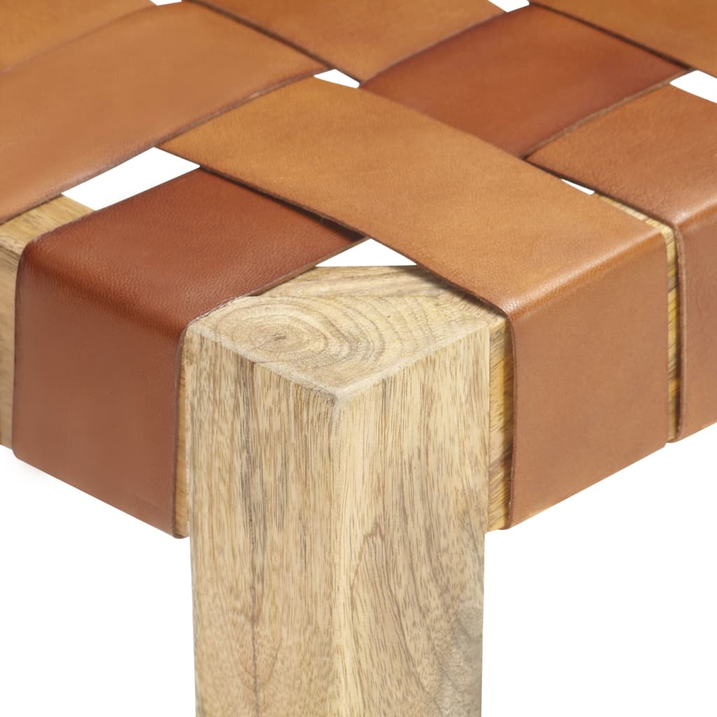 Bank 150 cm Braun Echtleder und Massivholz Mango