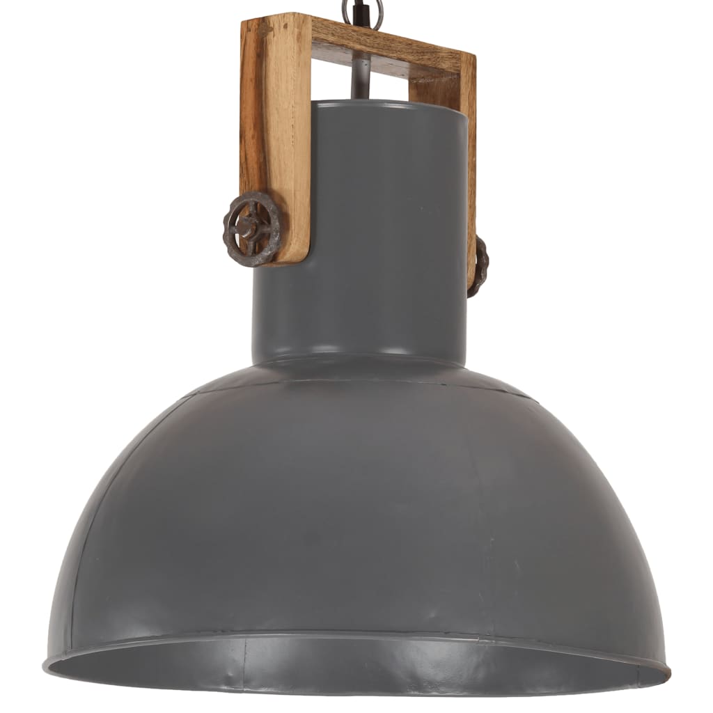 Hängelampe Industriestil 25 W Grau Rund Mangoholz 42 cm E27