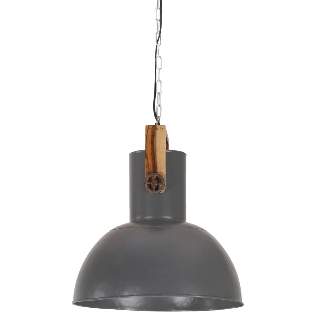 Hängelampe Industriestil 25 W Grau Rund Mangoholz 42 cm E27
