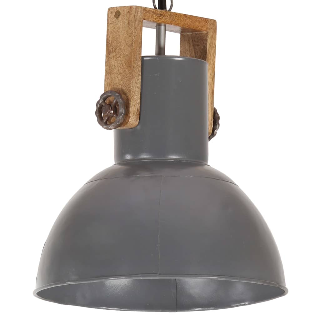 Hängelampe Industriestil 25 W Grau Rund Mangoholz 32 cm E27