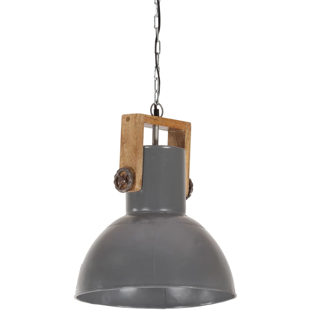 Hängelampe Industriestil 25 W Grau Rund Mangoholz 32 cm E27