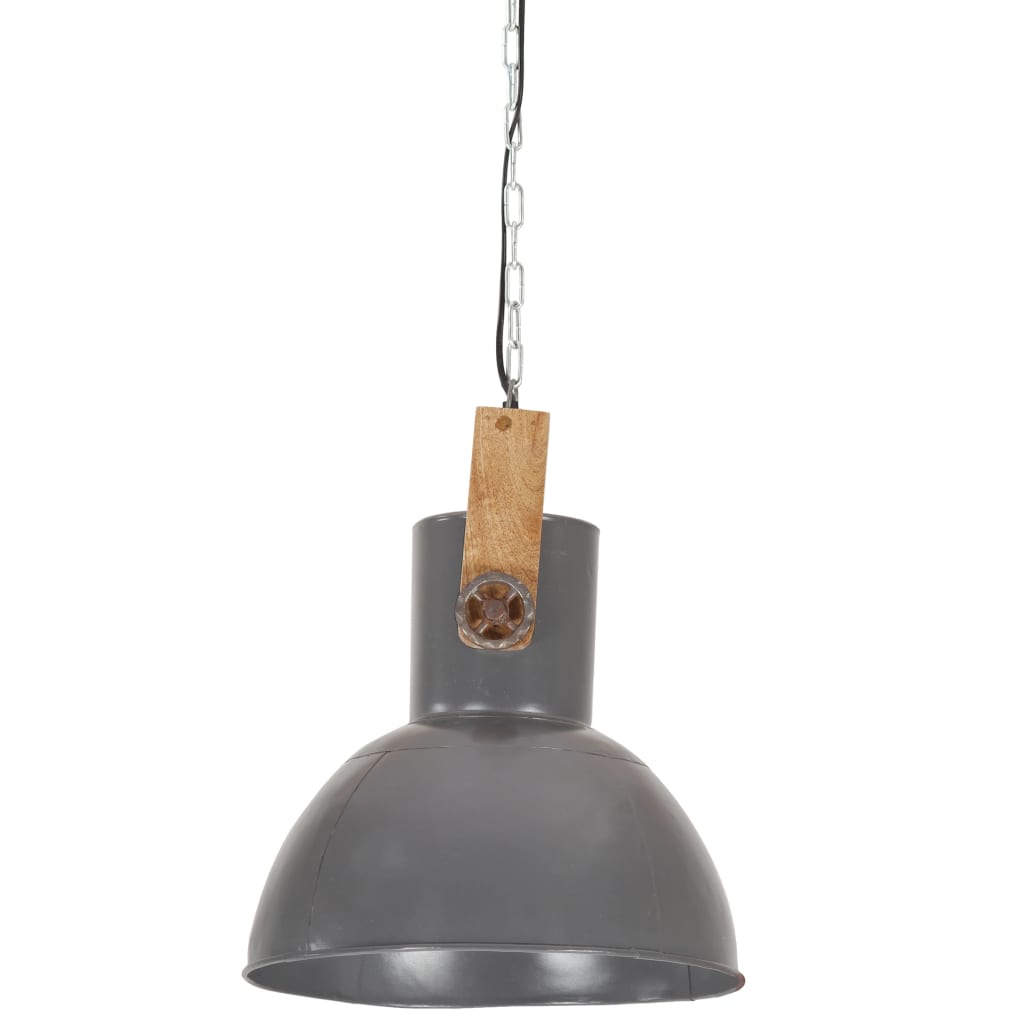 Hängelampe Industriestil 25 W Grau Rund Mangoholz 32 cm E27