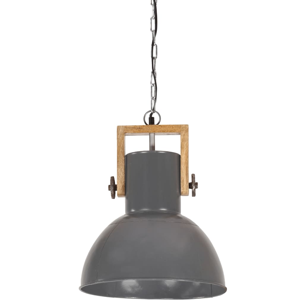 Hängelampe Industriestil 25 W Grau Rund Mangoholz 32 cm E27