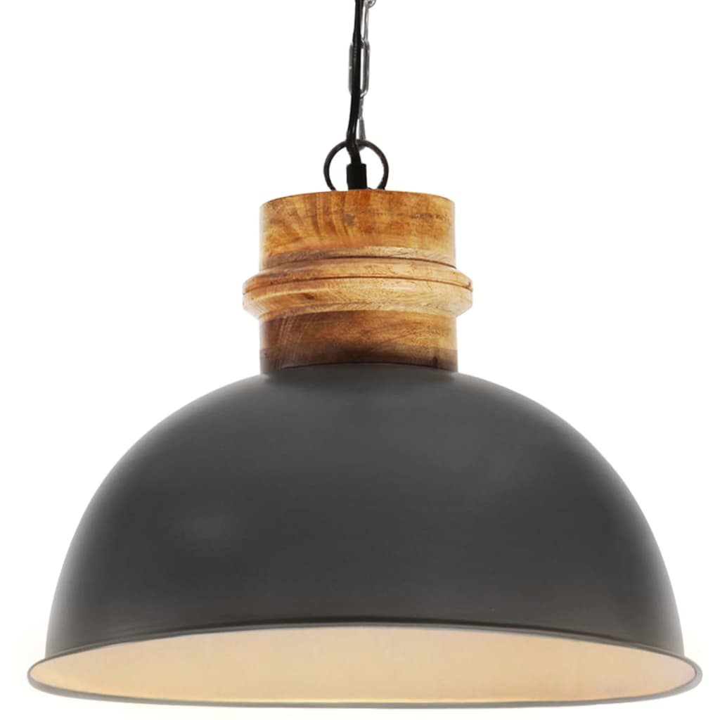 Hängelampe Industriestil Grau Rund 42 cm E27 Mango Massivholz