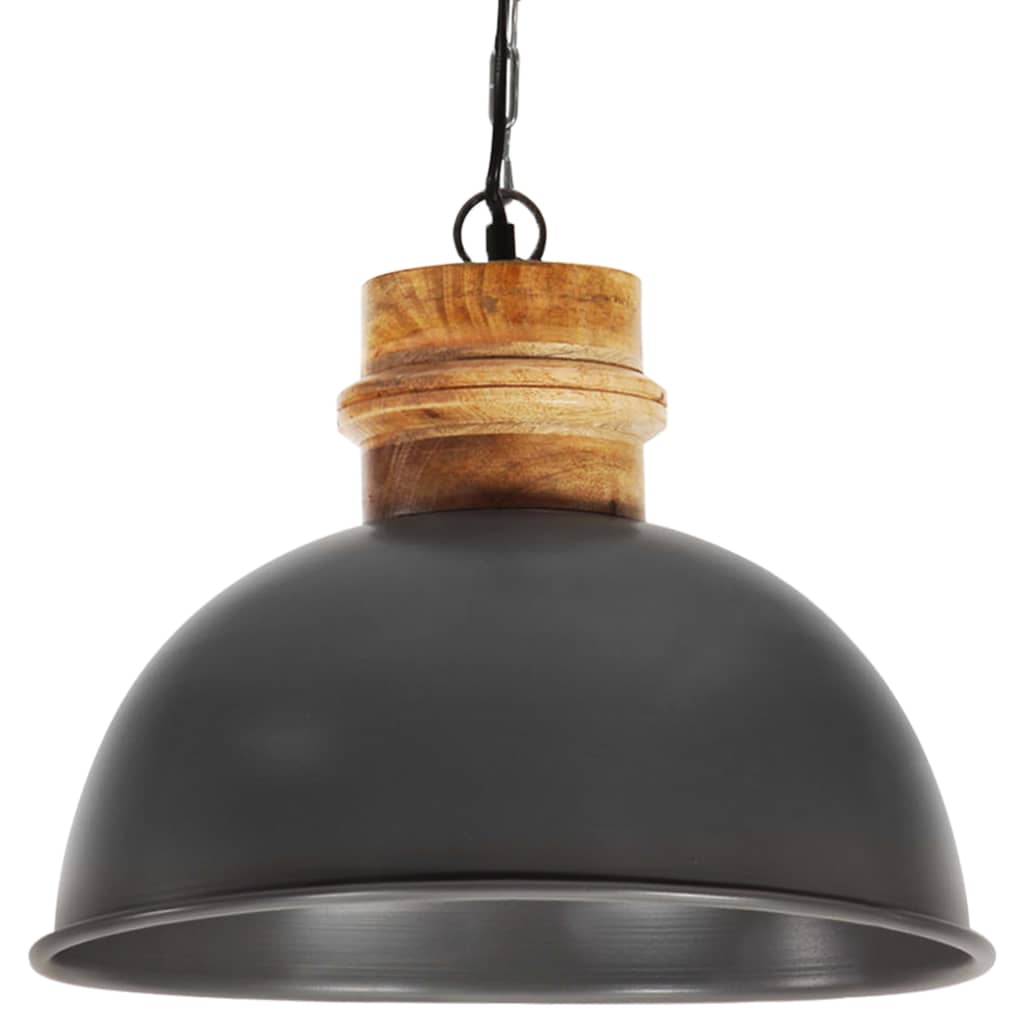 Hängelampe Industriestil Grau Rund 42 cm E27 Mango Massivholz
