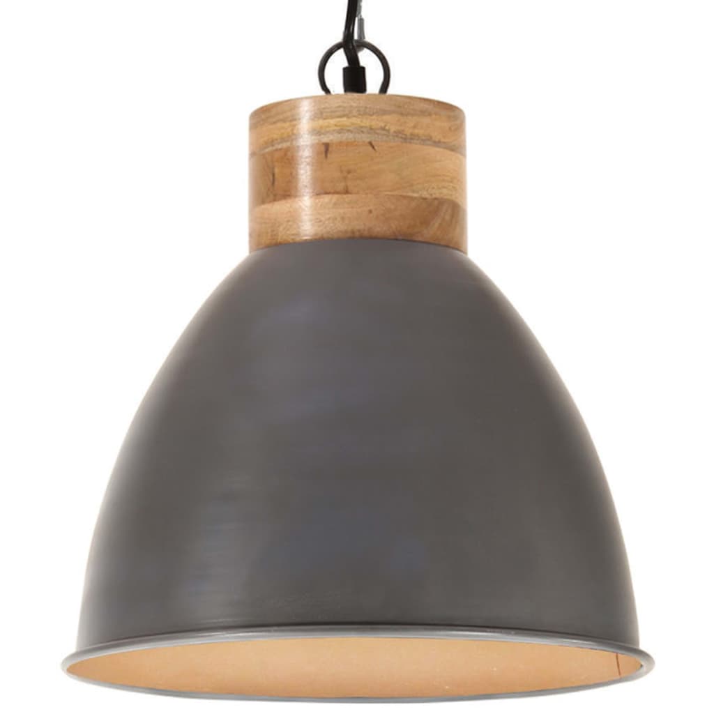 Hängelampe Industrie-Stil Grau Eisen & Massivholz 46 cm E27
