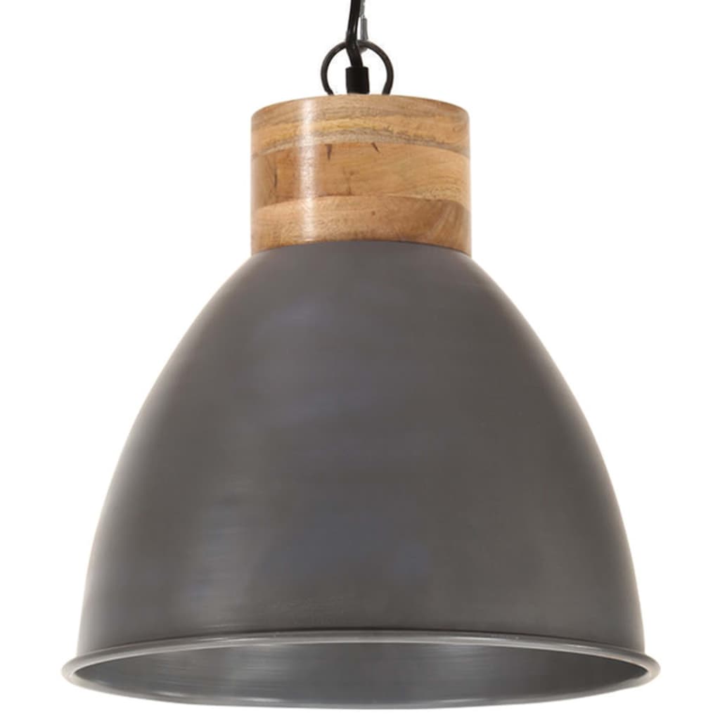 Hängelampe Industrie-Stil Grau Eisen & Massivholz 46 cm E27