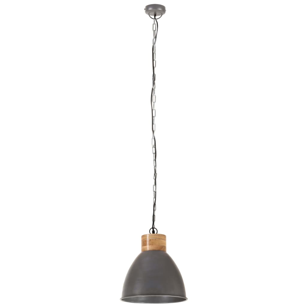 Hängelampe Industrie-Stil Grau Eisen & Massivholz 46 cm E27