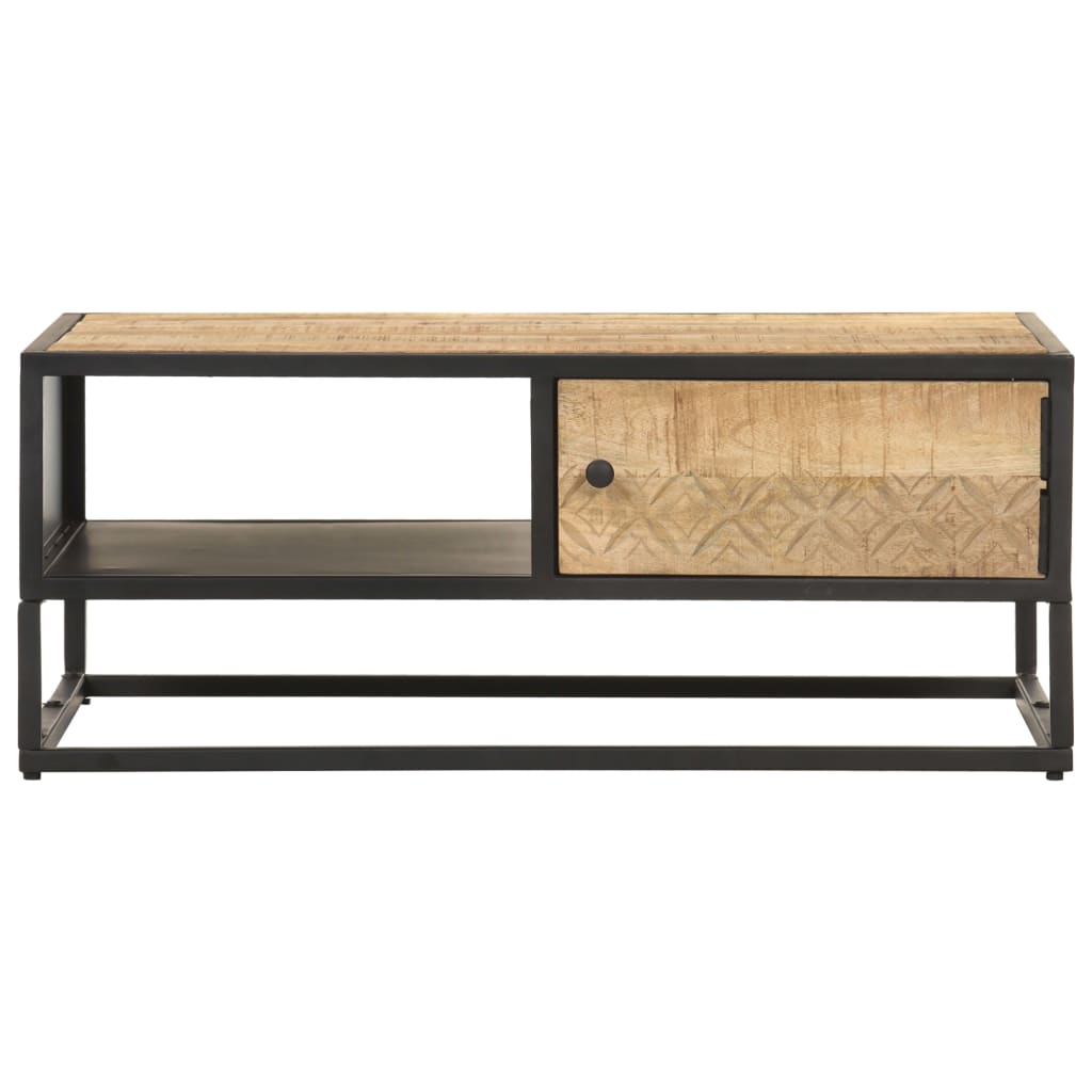 Couchtisch mit Geschnitzter Tür 90x55x36 cm Raues Mangoholz