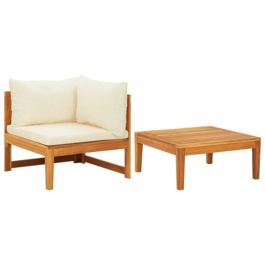 2-tlg. Garten-Lounge-Set mit Kissen Cremeweiß Akazienholz