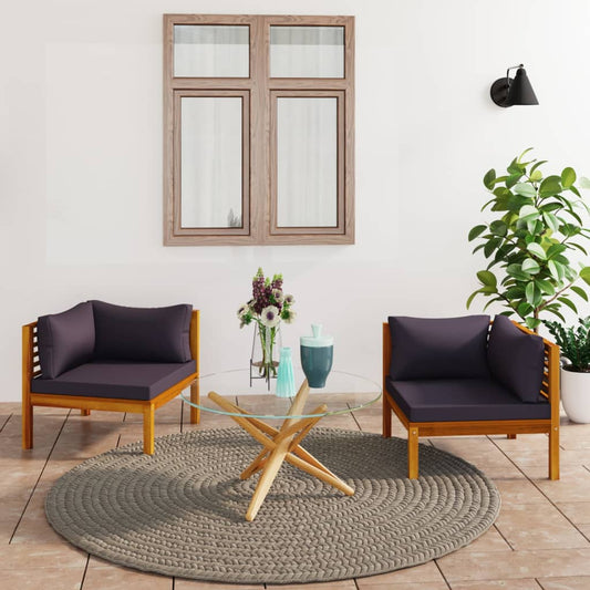 Ecksofas 2 Stk. mit Dunkelgrauen Kissen Massivholz Teak