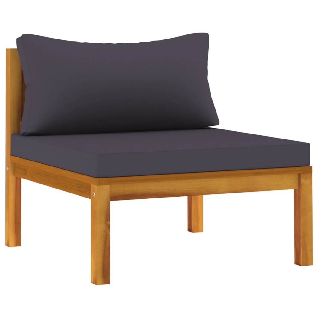 3-tlg. Garten-Lounge-Set mit Dunkelgrauen Kissen Akazienholz