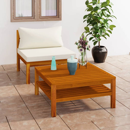 2-tlg. Garten-Sofagarnitur mit Cremeweißen Kissen Akazienholz
