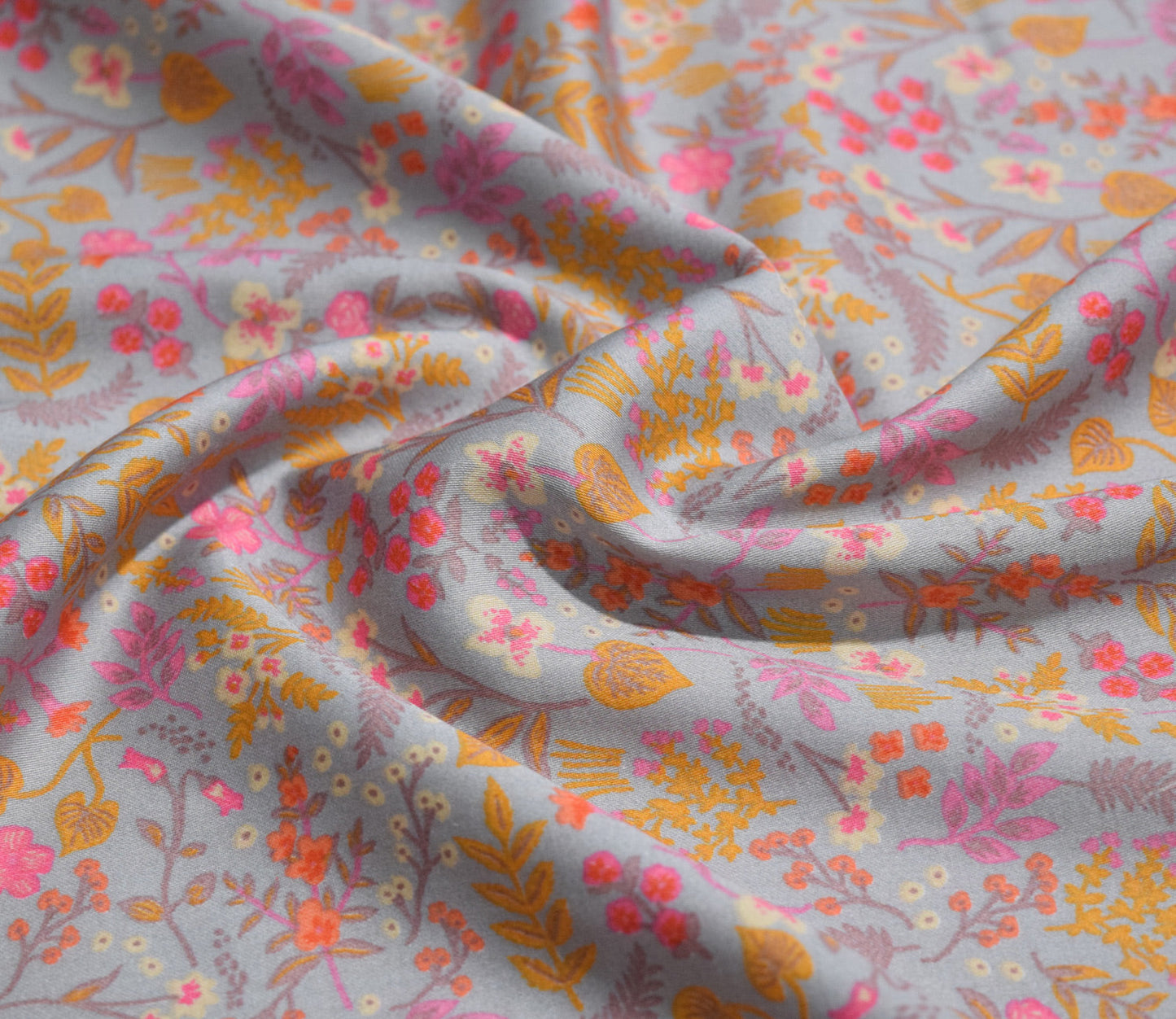 Leaf Pattern Screen Printed Cotton Satin Available in Yellow , Beige, Grey and Green