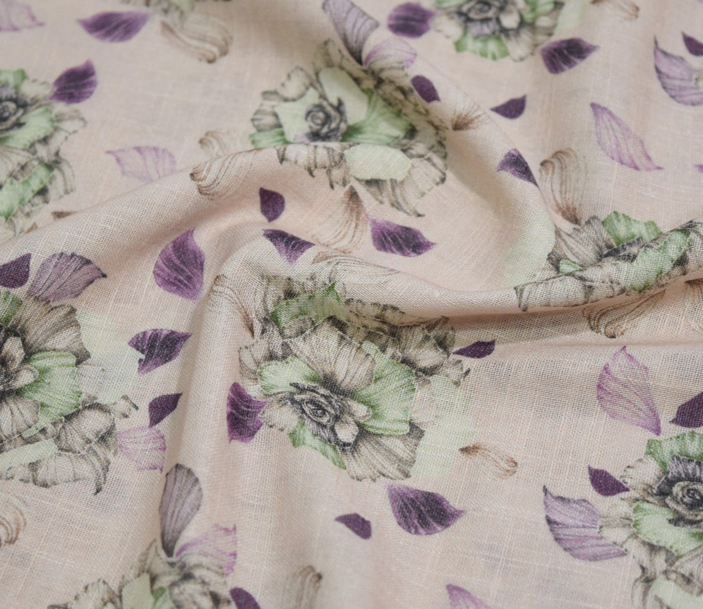 Floral Pattern Digital Printed Cotton Slub Fabric Available in Beige , Pink and Grey