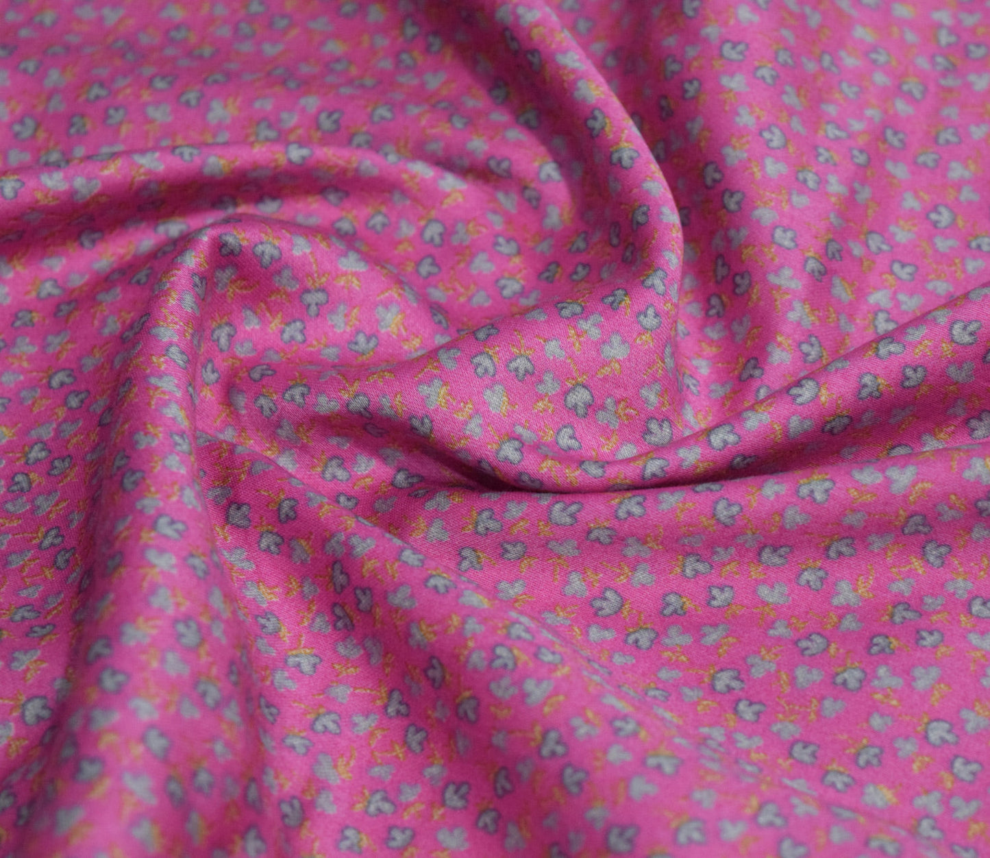 Small Floral Pattern Screen Printed Cotton Satin Fabric Available in Orange , Pink , Blue and Yellow