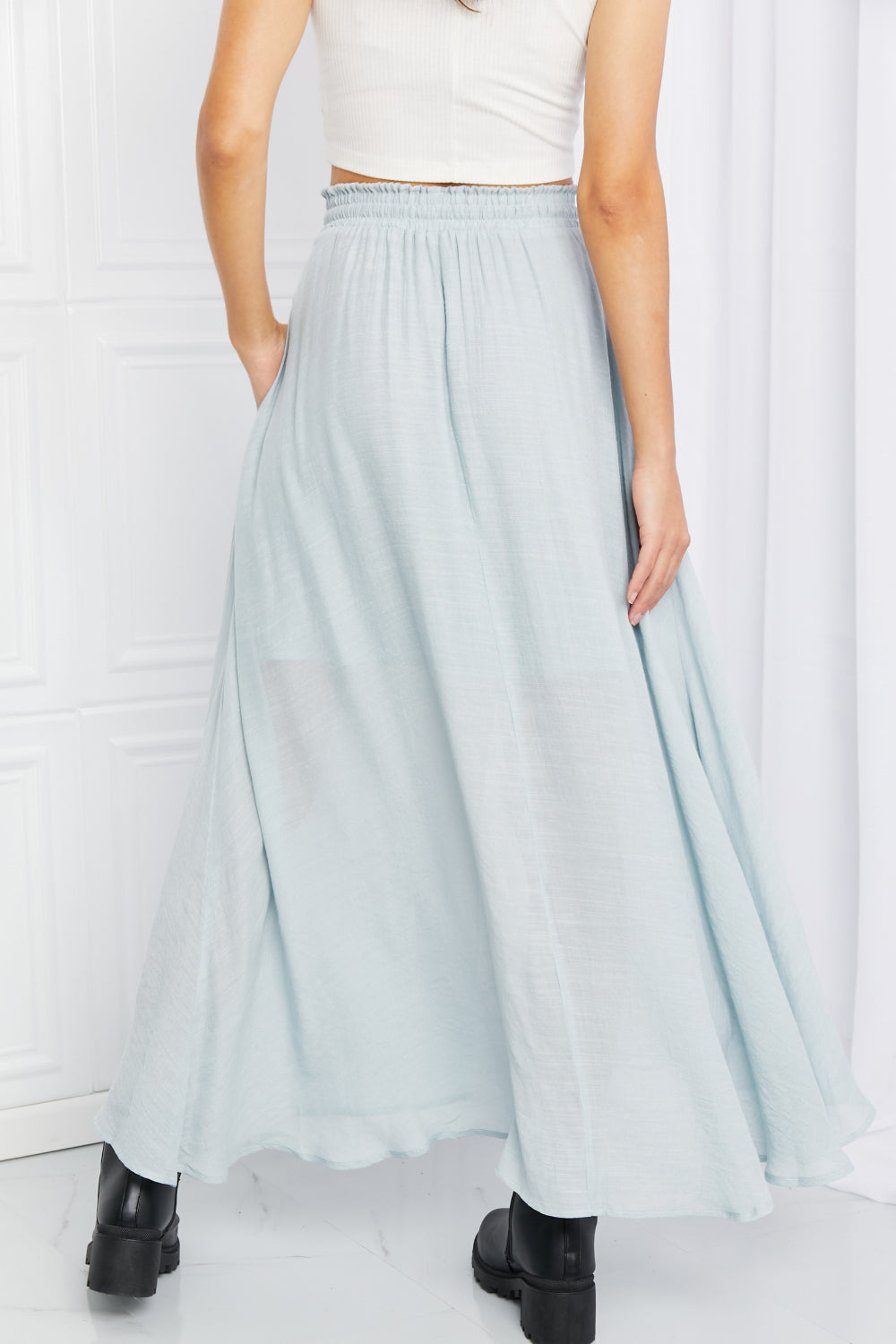 Sweet Lovely by Jen Full Size Leaps and Bounds Slit Maxi Skirt in Misty Blue