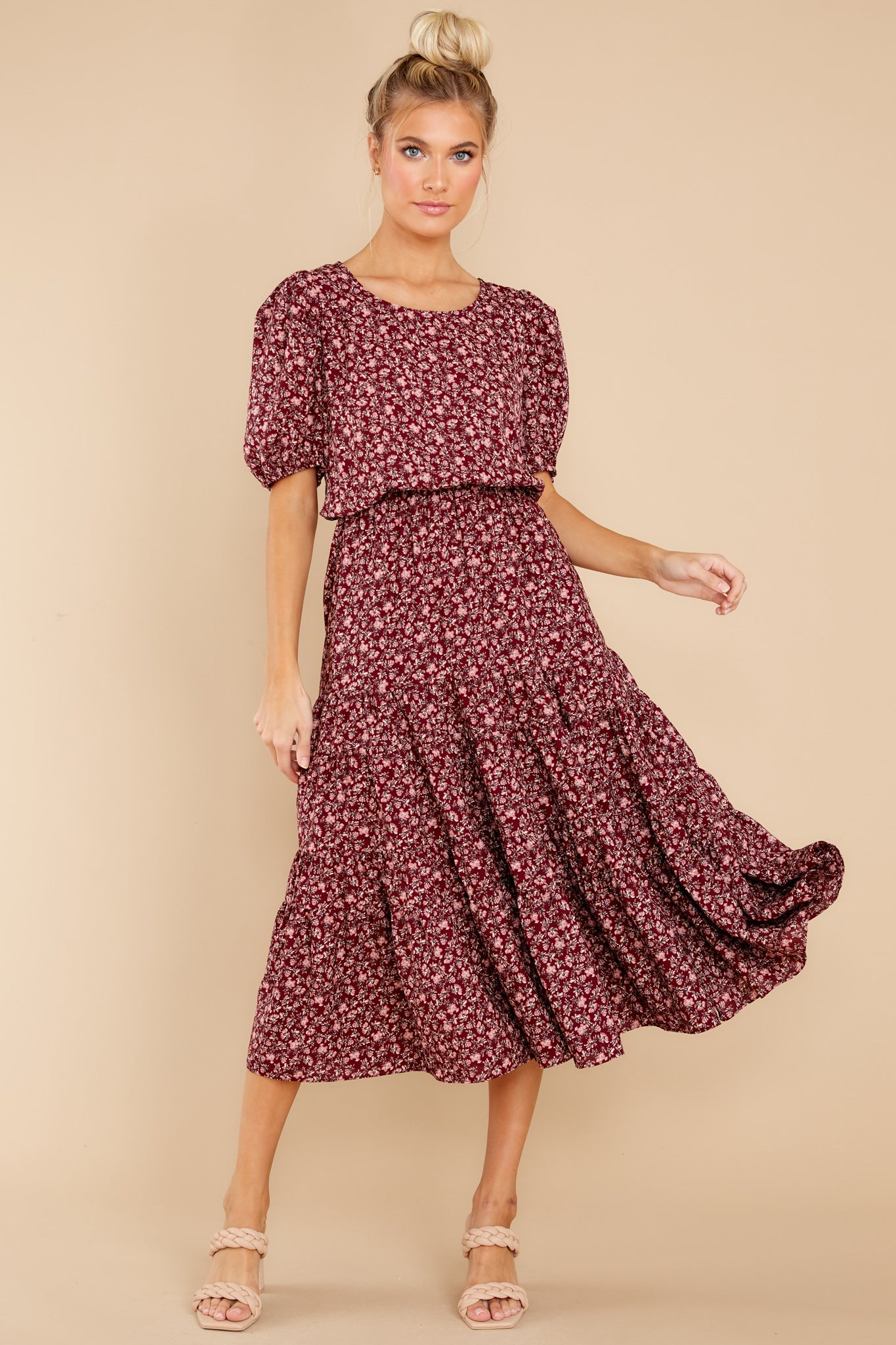 Most Certainly Yes Burgundy Floral Print Maxi Dress