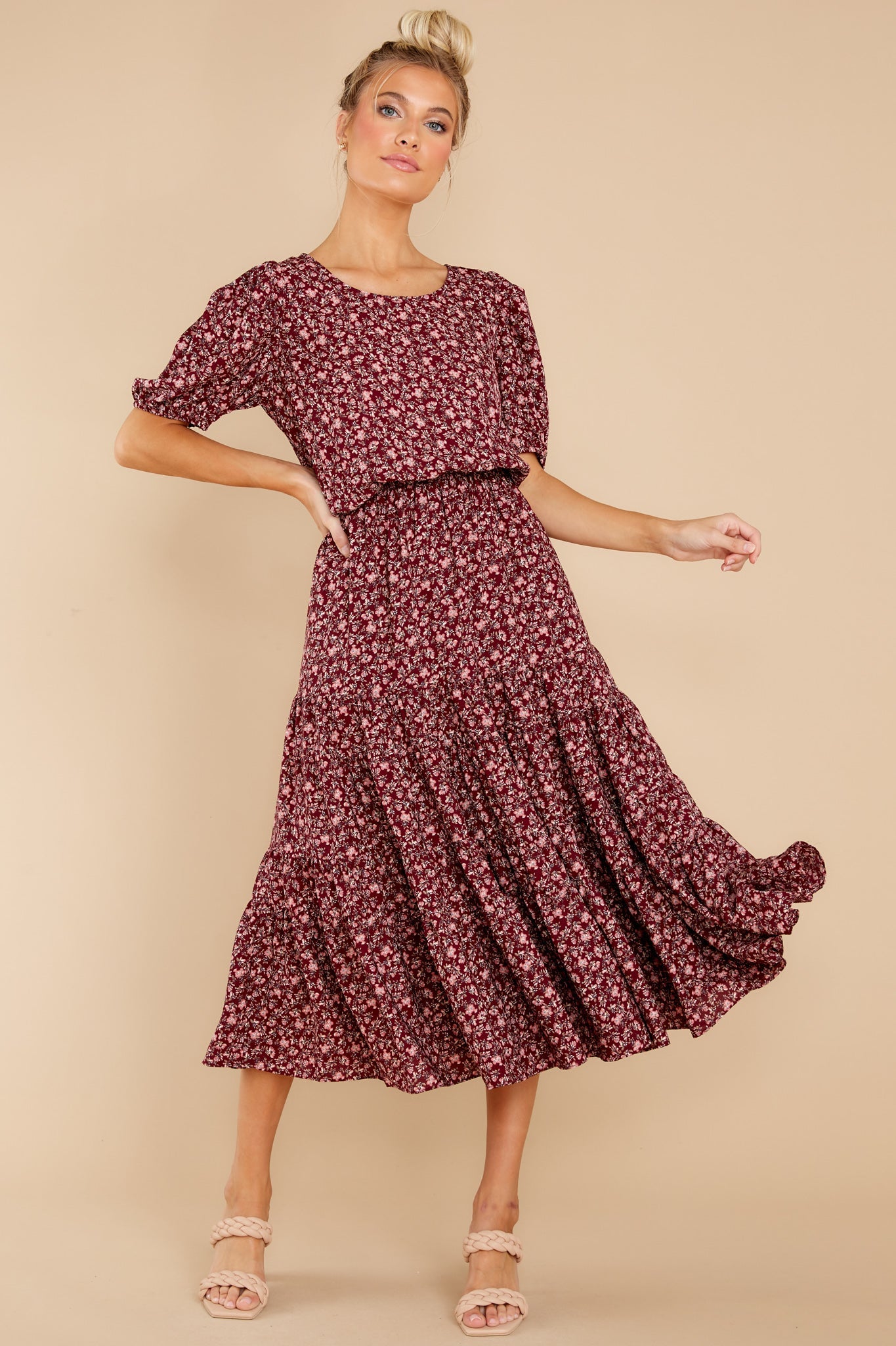 Most Certainly Yes Burgundy Floral Print Maxi Dress