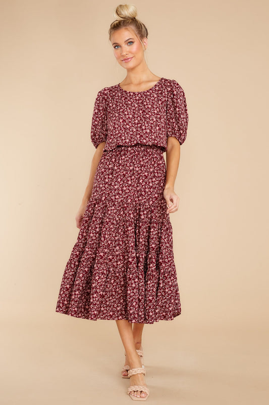 Most Certainly Yes Burgundy Floral Print Maxi Dress
