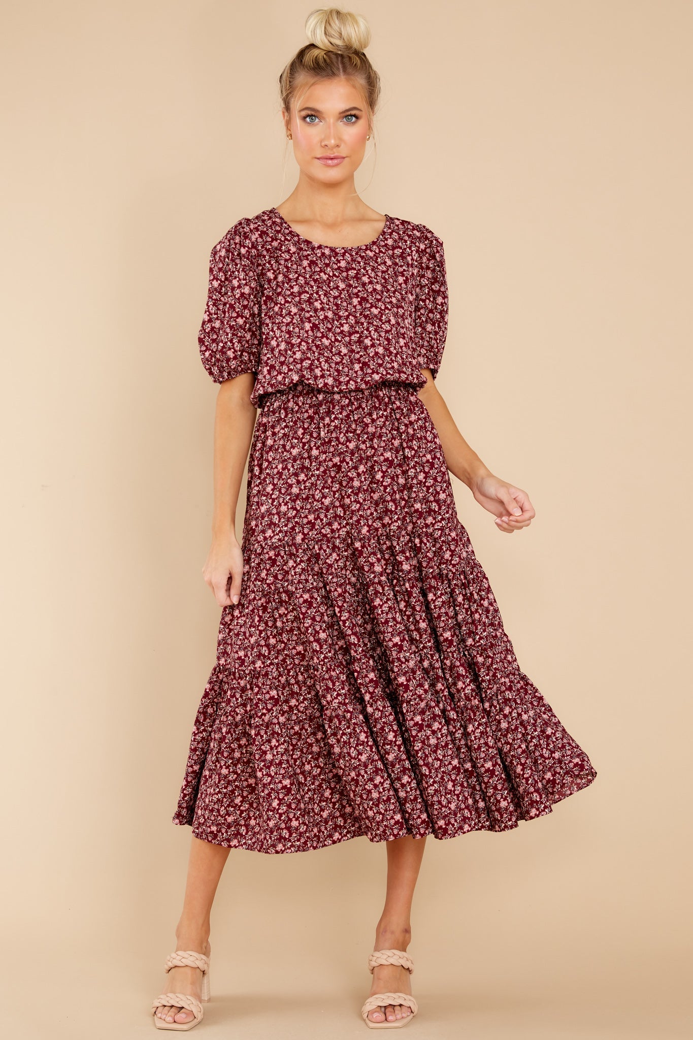 Most Certainly Yes Burgundy Floral Print Maxi Dress