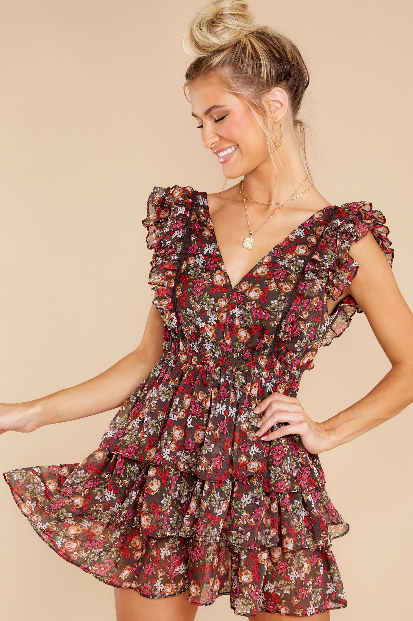 Holding On To Us Black Floral Print Dress