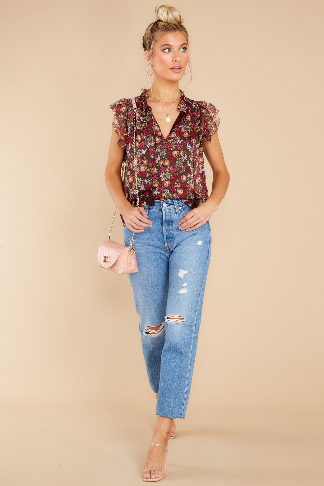 Nobody's Business Black Floral Print Top
