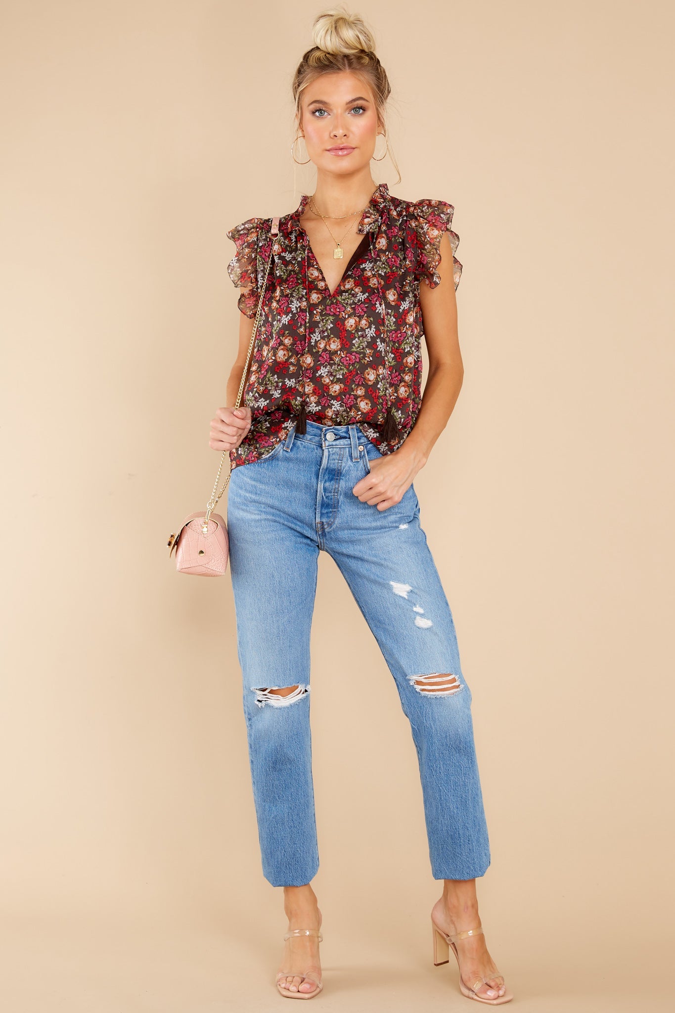 Nobody's Business Black Floral Print Top