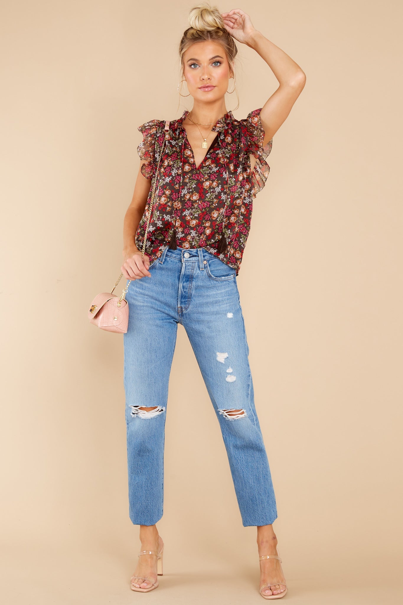Nobody's Business Black Floral Print Top