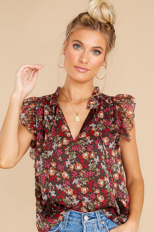 Nobody's Business Black Floral Print Top