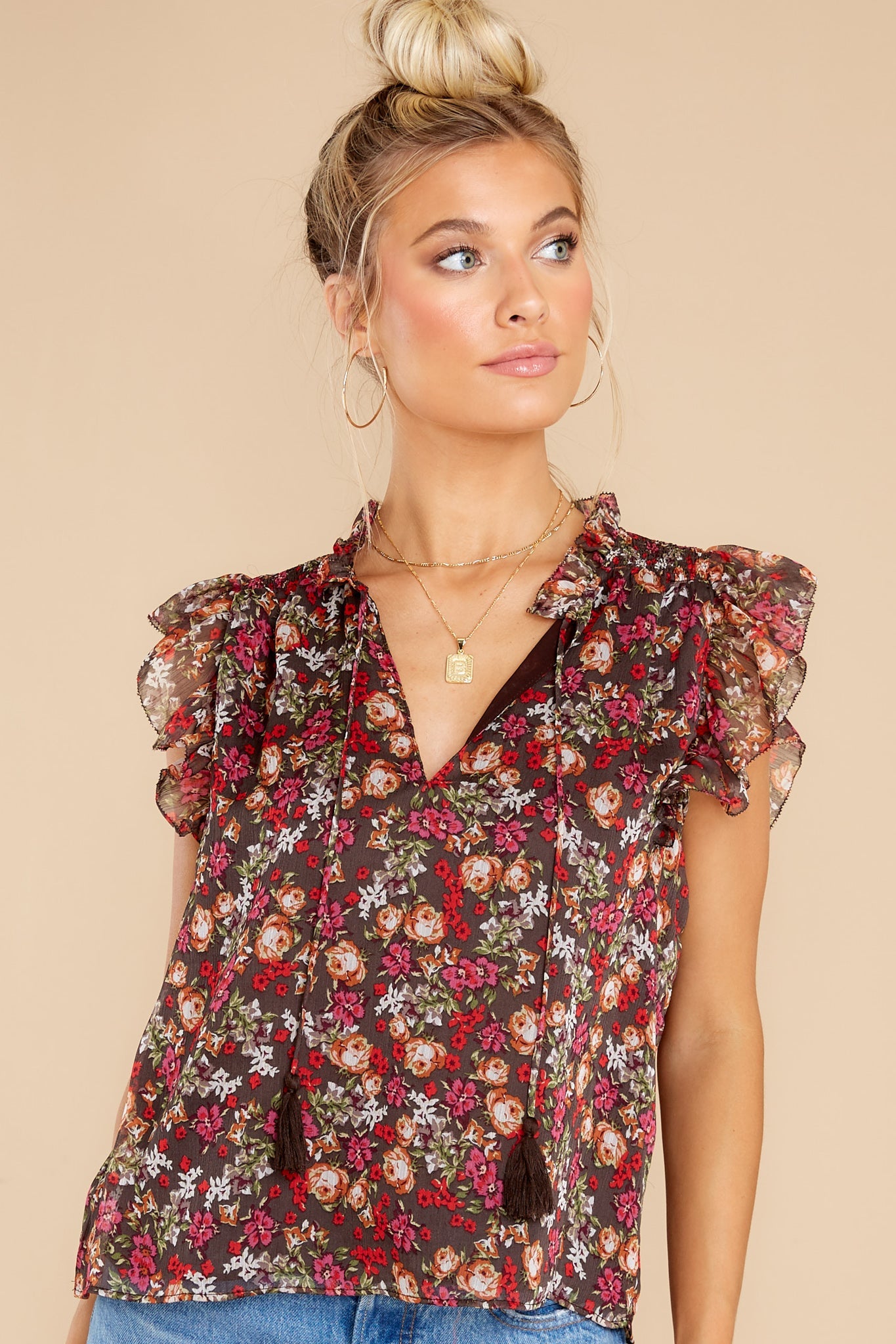 Nobody's Business Black Floral Print Top