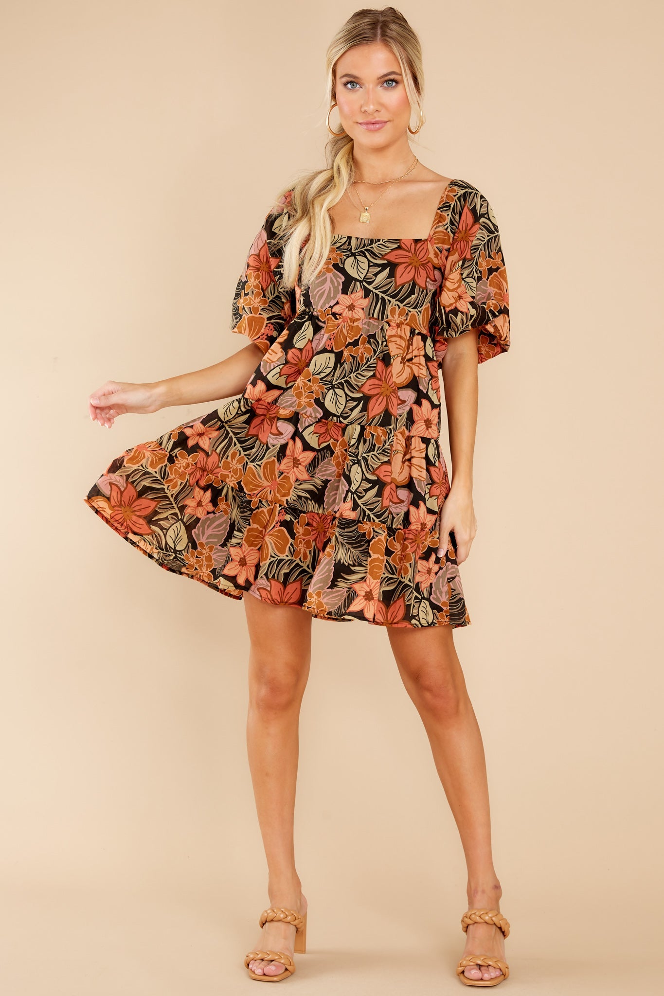 Cheerful Harmonies Black Floral Print Dress