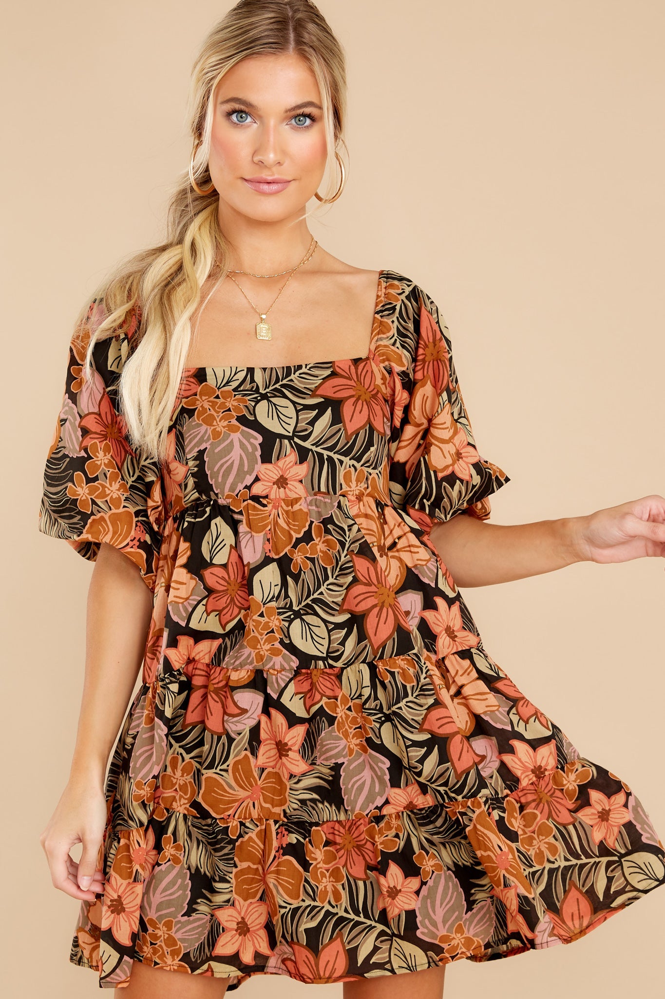 Cheerful Harmonies Black Floral Print Dress